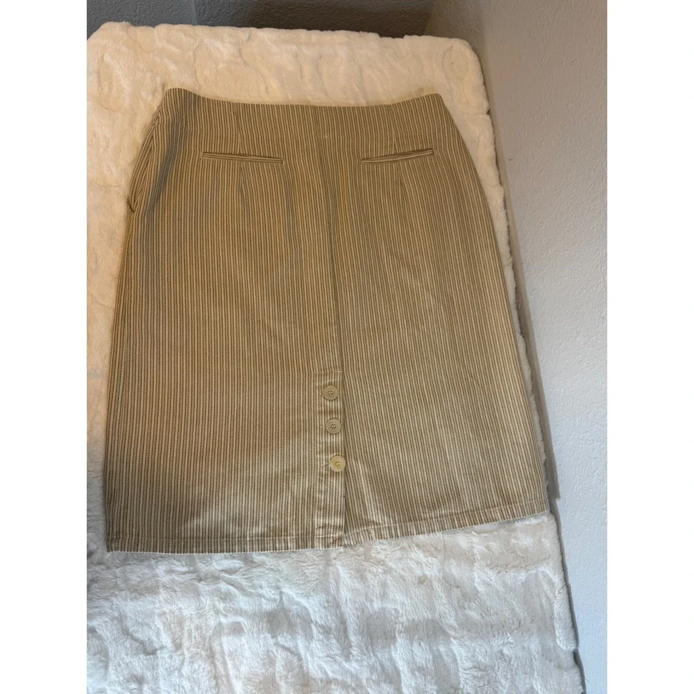 Christopher & Banks Womens Size 12 Tan Striped Cotton Knee Length Skirt